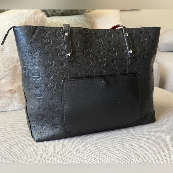 MCM Black and Red Embossed Tote - Picture 5 of 11